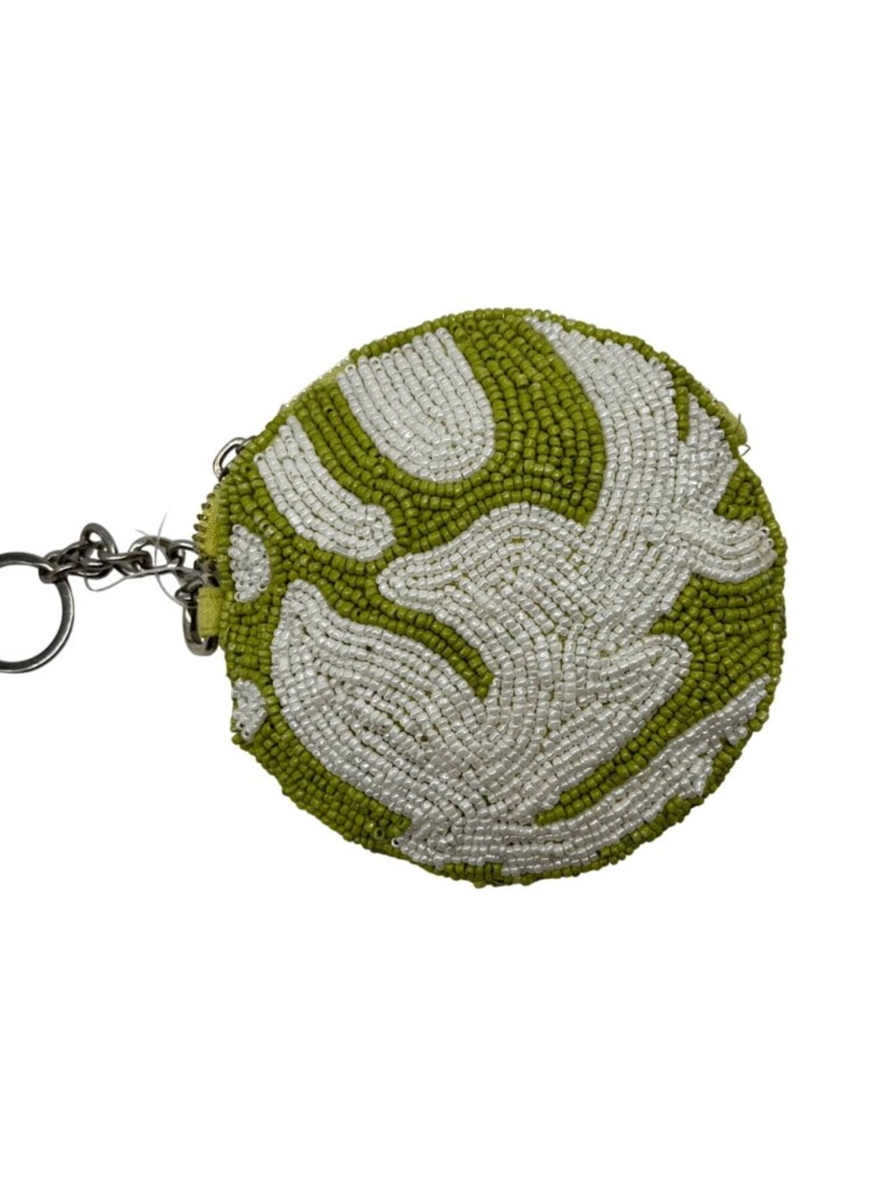 On 34th Green Hand Beaded Round Coin Purse Zip Pouch